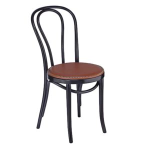 black betnwood chair with padded vinyl seat and french nail head trim