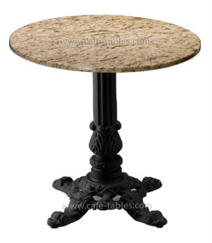 round giallo ornamental granite top with vintage 4-legged bistro base