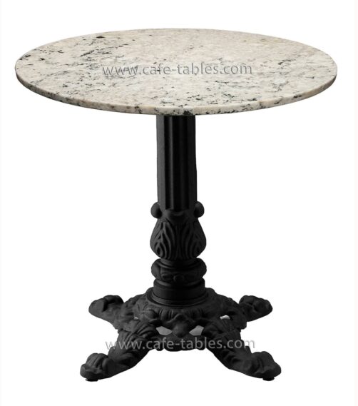 Table Tops: Quartz & Granite: Galaxy White with Emiline Base round galaxy white granite top with vintage 4-legged bistro base