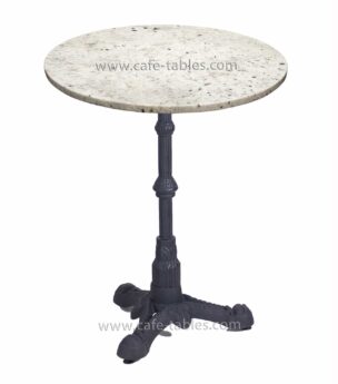 Table Tops: Quartz & Granite: Galaxy White with Bistro 3 Base round galaxy white granite top with vintage 3-legged bistro base