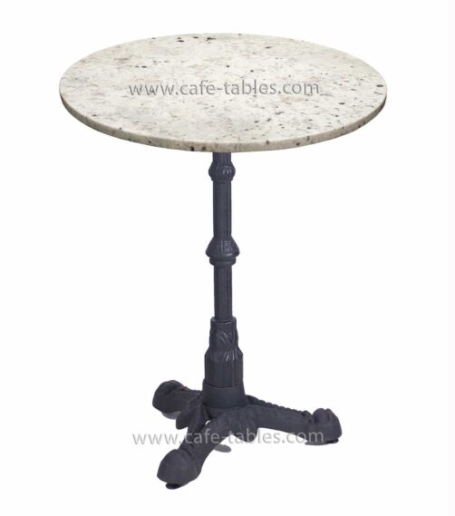 Table Tops: Quartz & Granite: Galaxy White with Bistro 3 Base round galaxy white granite top with vintage 3-legged bistro base