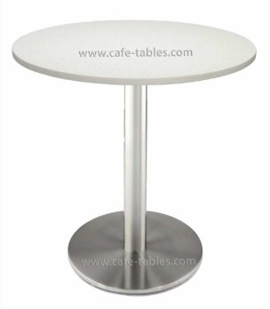 round cyrstal white quartz top with stainless steel disk base