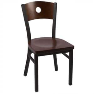 circle back metal frame chair in dark walnut