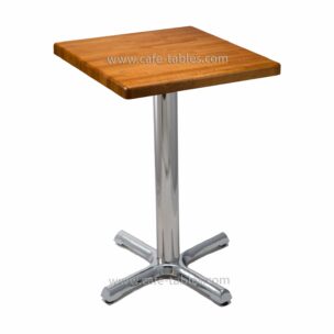 square cherry solid oak top with chrome cross base
