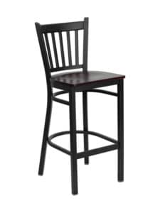 vertical back steel frame bar stool with mahogany wood seat