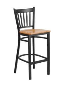 vertical back steel frame bar stool with natural wood seat