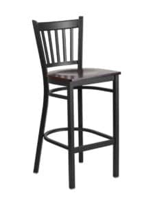 vertical back steel frame bar stool with walnut wood seat