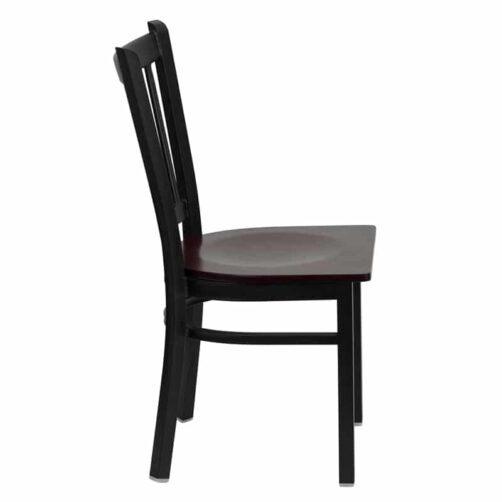 Chairs: Steel Frame: Vertical Back vertical back steel frame chair with mahogany wood seat