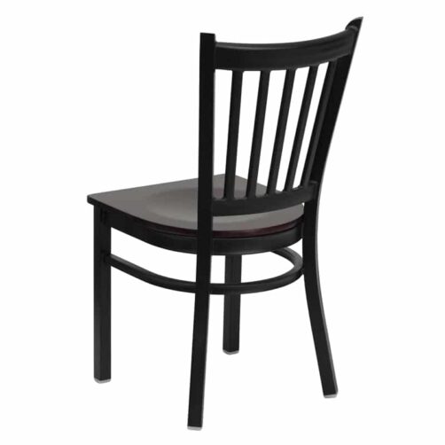 Chairs: Steel Frame: Vertical Back vertical back steel frame chair with mahogany wood seat