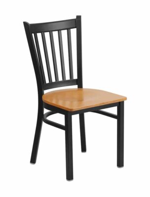 vertical back steel frame chair with Natural Wood Seat