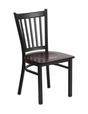 Chairs: Steel Frame: Vertical Back vertical back steel frame chair with walnut wood seat