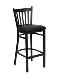 vertical back steel frame bar stool with black padded seat