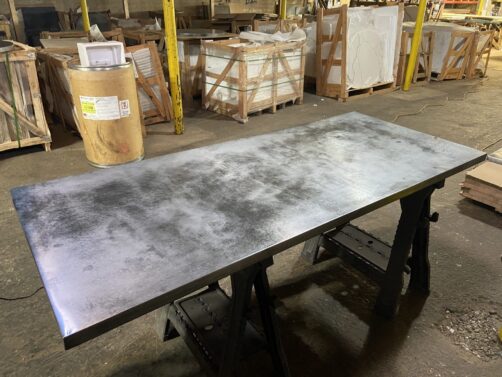 Table Tops: Patina Zinc: Dark Uniform, Rolled patina zinc table top - dark uniform finish, rolled