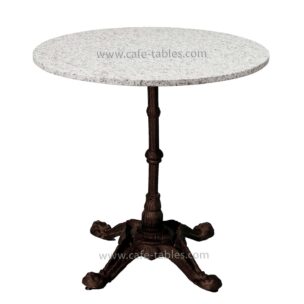 Table Tops: Quartz & Granite: Sesame White with Bistro 4 Base round sesame white granite top with vintage 4-legged bistro base
