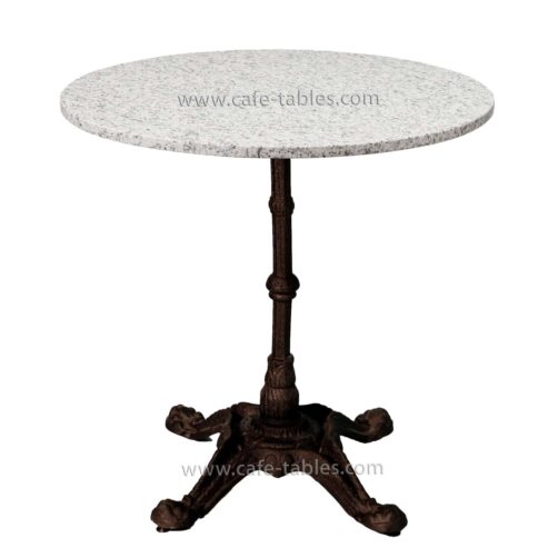 Table Tops: Quartz & Granite: Sesame White with Bistro 4 Base round sesame white granite top with vintage 4-legged bistro base