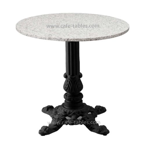 Table Tops: Quartz & Granite: Sesame White with Emiline Base round sesame white granite top with vintage 4-legged bistro base