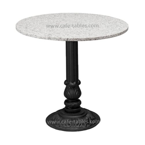 Table Tops: Quartz & Granite: Sesame White with Pieta Base round sesame white granite top with vintage pieta base