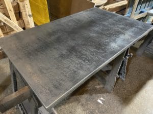 patina zinc table top - dark uniform finish, rolled