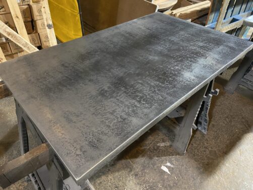 Table Tops: Patina Zinc: Dark Uniform, Rolled patina zinc table top - dark uniform finish, rolled