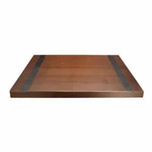 square wood table top with metal inlay