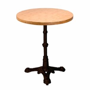 Table Tops: Bamboo: Bamboo with Bistro 4 Base round bamboo top with vintage 3-legged bistro base