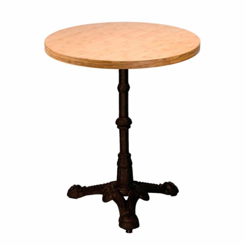 Table Tops: Bamboo: Bamboo with Bistro 4 Base round bamboo top with vintage 3-legged bistro base
