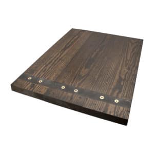 square custom metal inlay table top with brass screws