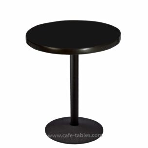 Table Tops: Laminate Tables custom round black laminate table top with black disk base at dining height