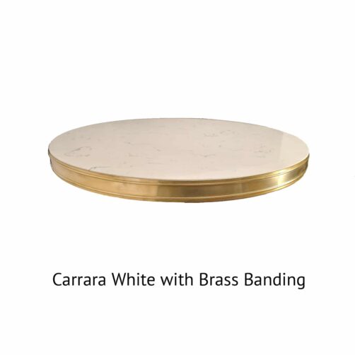 carrara white table top with brass banding