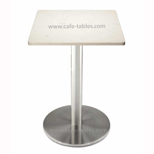 square carrara white top with stainless steel disk base