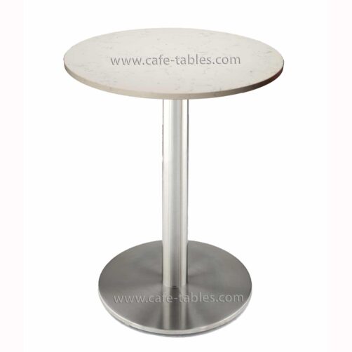 round carrara white quartz top with stainless steel disk base