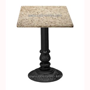 Table Tops: Quartz & Granite square giallo ornamental top with vintage pieta disk base