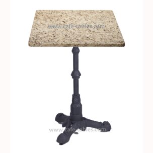 Table Tops: Quartz & Granite square giallo ornamental top with vintage 3-legged bistro base