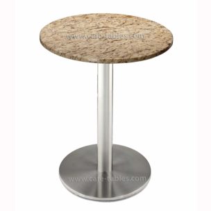 Table Tops: Quartz & Granite round giallo ornamental top with stainless steel disk base