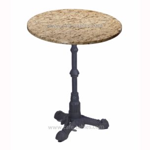 Table Tops: Quartz & Granite round giallo ornamental top with vintage 3-legged bistro base