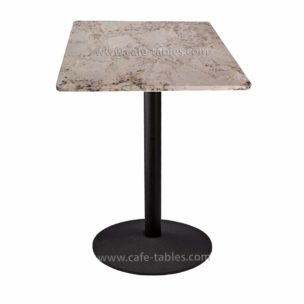 Table Tops: Quartz & Granite square galaxy white granite top with black disk base