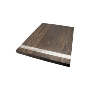 custom metal inlay wood table top with brass screws