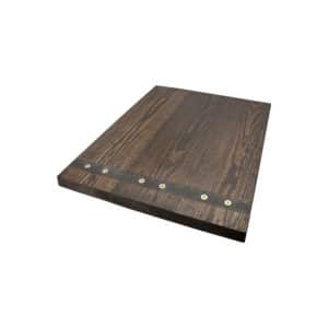 custom metal inlay wood table top with brass screws