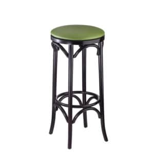 backless bentwood barstool, black with padded seat
