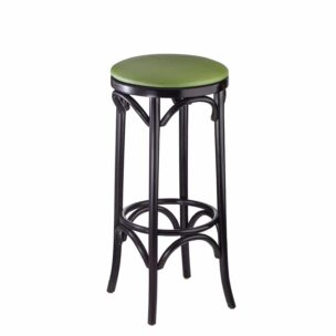 backless bentwood barstool, black with padded seat