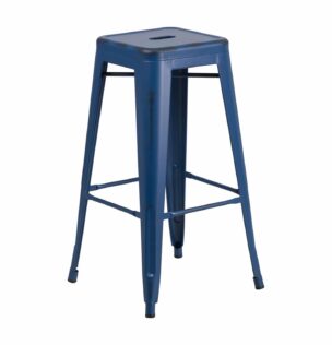 antique blue distressed metal bar stool