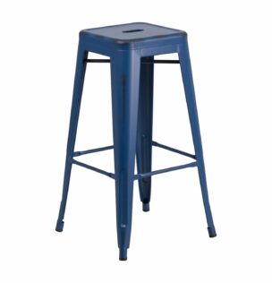 Chairs: Backless Barstools: Distressed Metal Barstool antique blue distressed metal bar stool