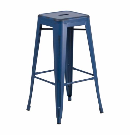 Chairs: Backless Barstools: Distressed Metal Barstool antique blue distressed metal bar stool