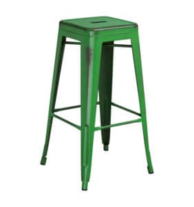 green distressed metal bar stool