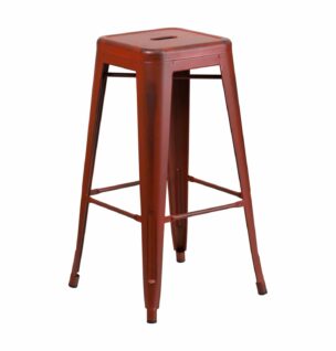 red distressed metal bar stool