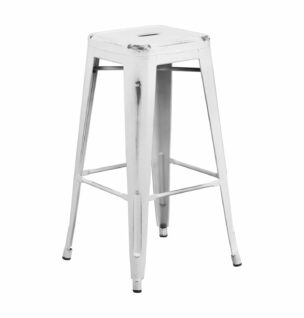 Chairs: Backless Barstools: Distressed Metal Barstool white distressed metal bar stool