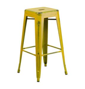 yellow distressed metal bar stool