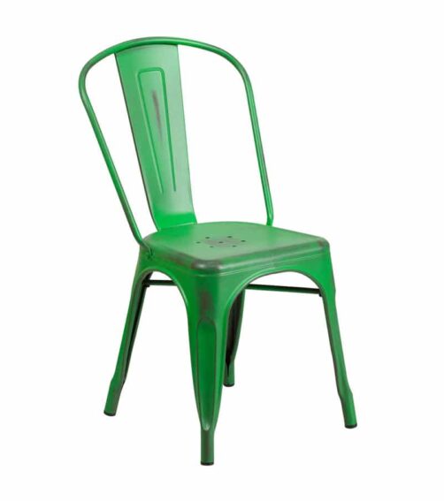 Chairs: Metal Frame Chairs: Distressed Green Metal Side Chair