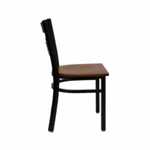 x-back metal frame chair with cherry seat