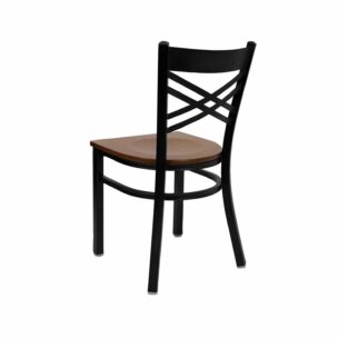 x-back metal frame chair with cherry seat